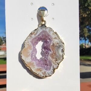 NEW 1.3" x 1.11" GOLD PLATED COPPER AGATE AMETHYST PENDANT